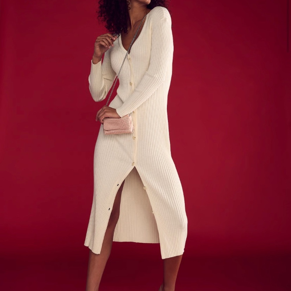 Victoria's Secret Cream Ribbed Sweater with Rose Gold Logo
